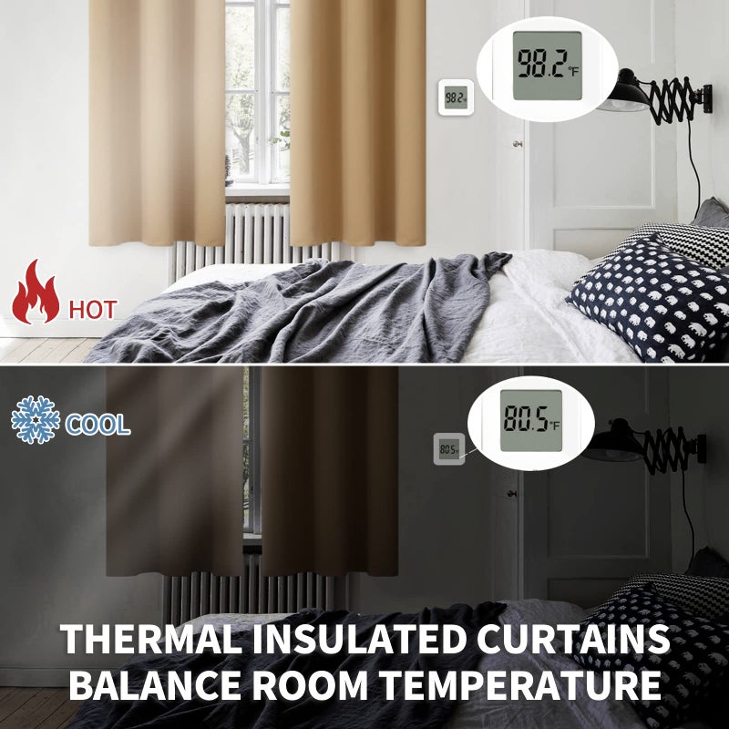 BGment Blackout Curtains for Living Room - Grommet Thermal Insulated Room Darkening Curtains for Bedroom, 2 Panels of 42 x 63 Inch, Khaki - Image 4
